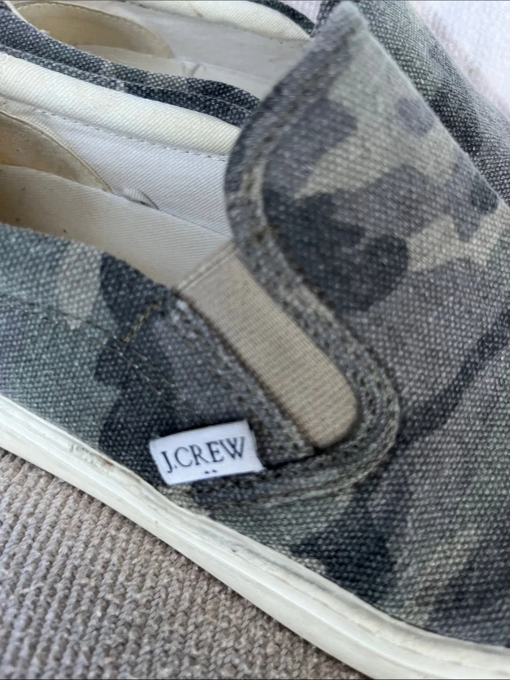 J. Crew Men’s Camo Canvas Slip-On Sneakers - Olive Green/Gray